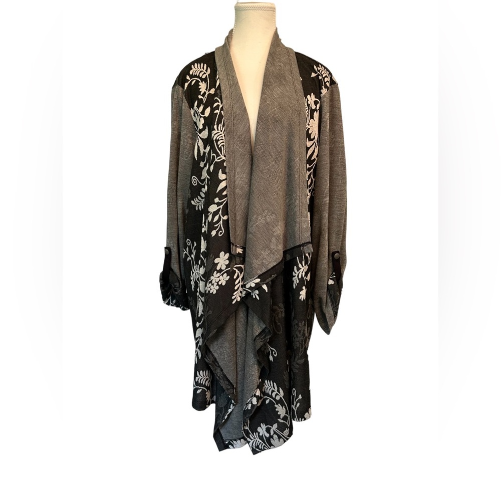 Ali Miles Asymmetrical, 3/4 Sleeve, Flowing, Lightweight Open, Wrap/Jacket, 1X